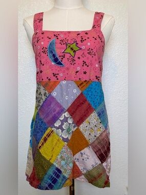 Blue sky - Vintage Patchwork Open-Back Long Tank